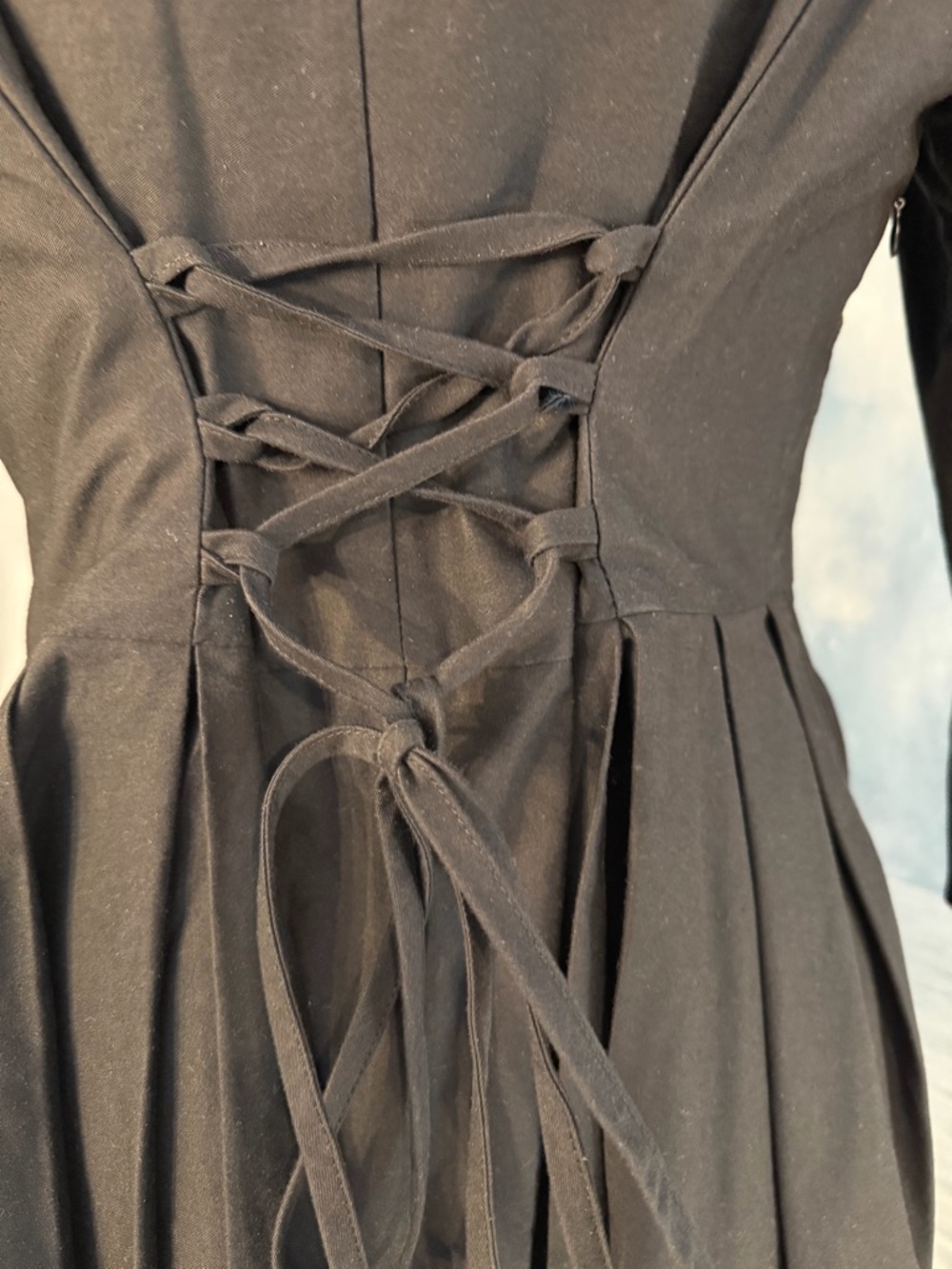 Elegant Black Midi Fit-and-Flare Dress with Buttoned Asymmetrical Neckline #144 - Picture 5 of 9